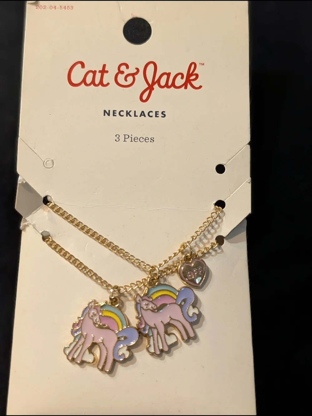 Cat & Jack Gold Tone Unicorn Heart Charm Pendant Cable Chain 2 Necklaces
